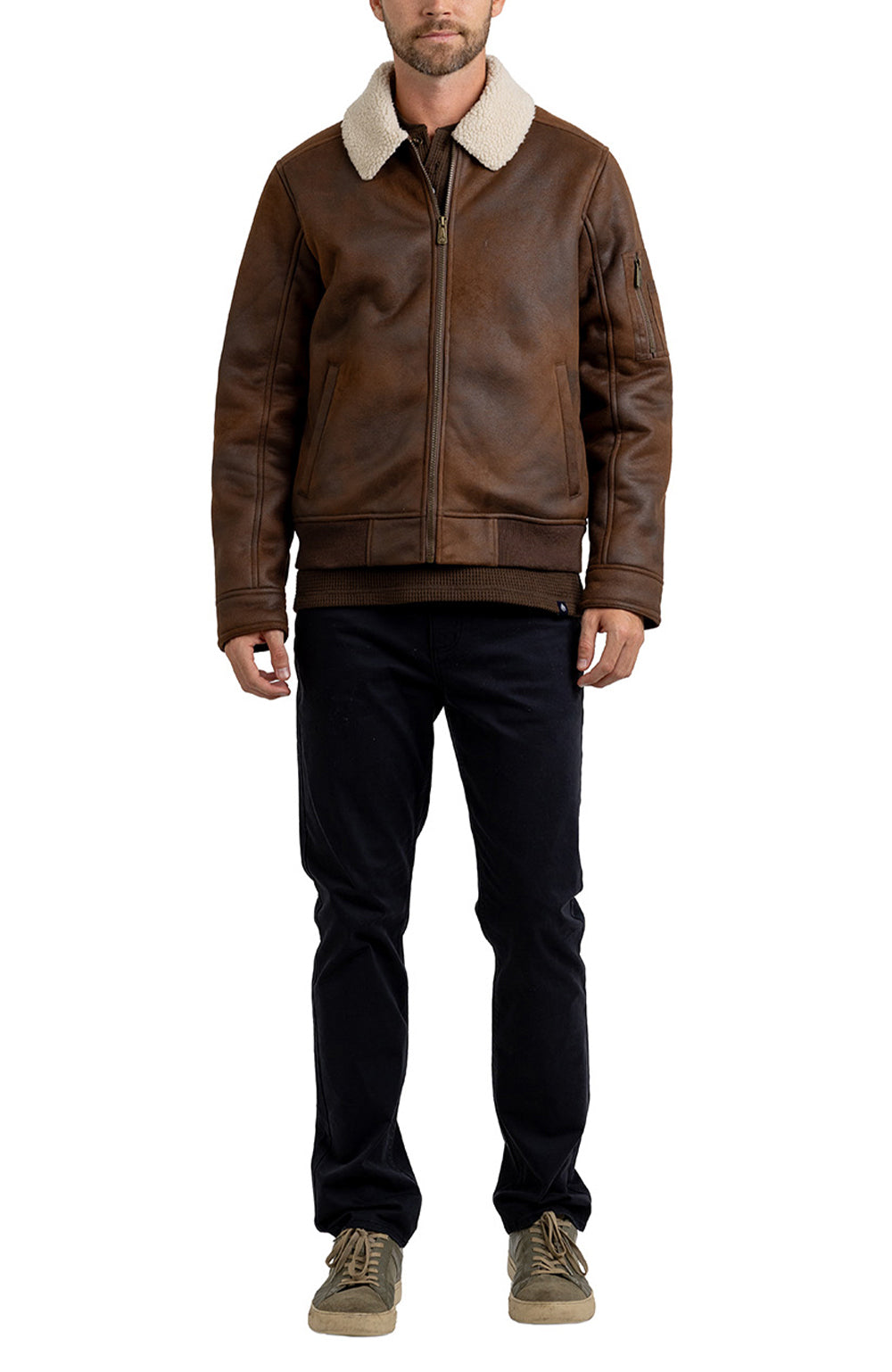 Rainforest Sand Nubuck Faux Shearling Bomber Jacket