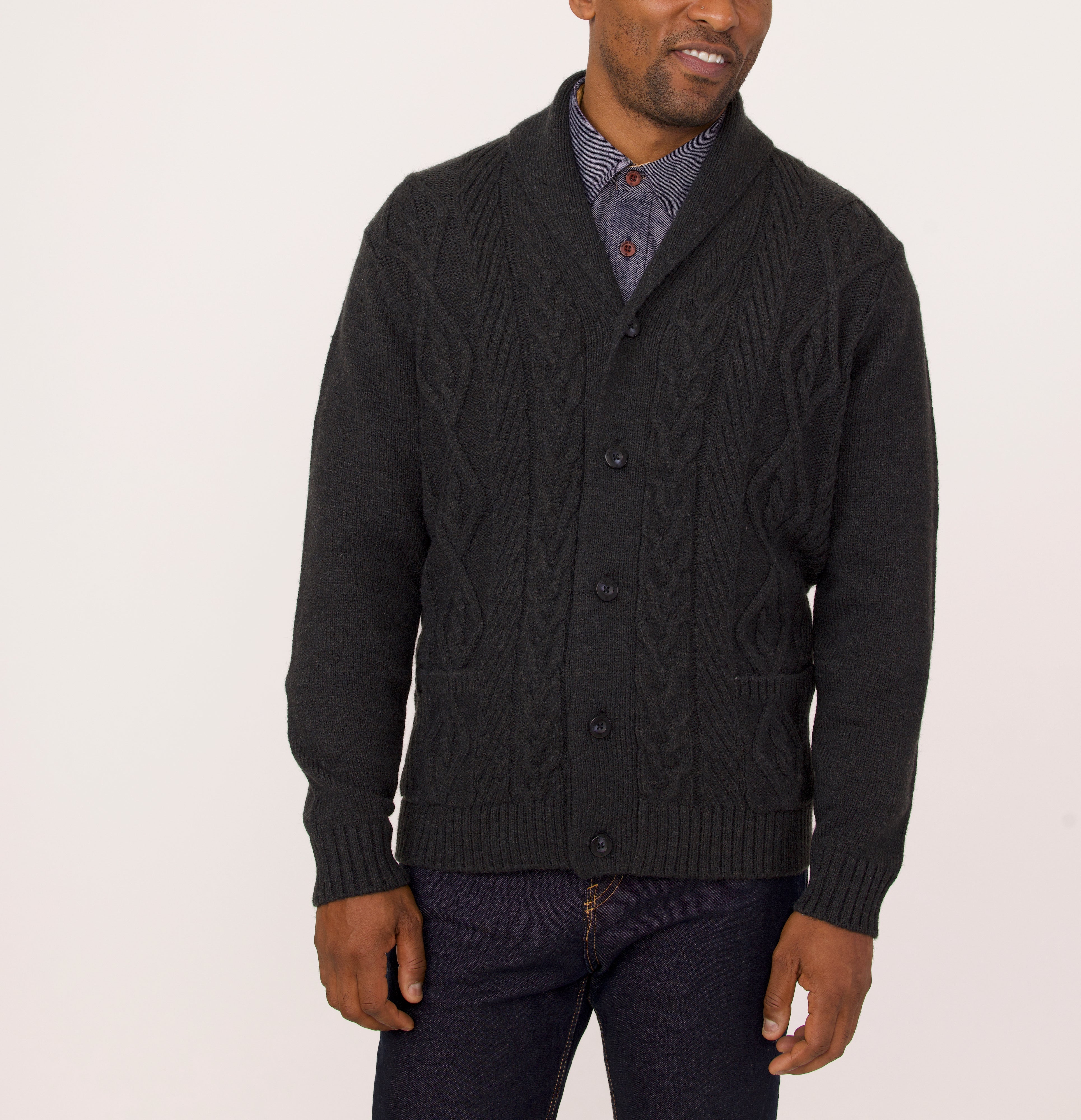 Cable knit sale shawl collar cardigan